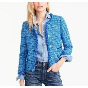 J Crew Collection Blue English Tweed Boucle Lady Jacket Blazer Gold Buttons
